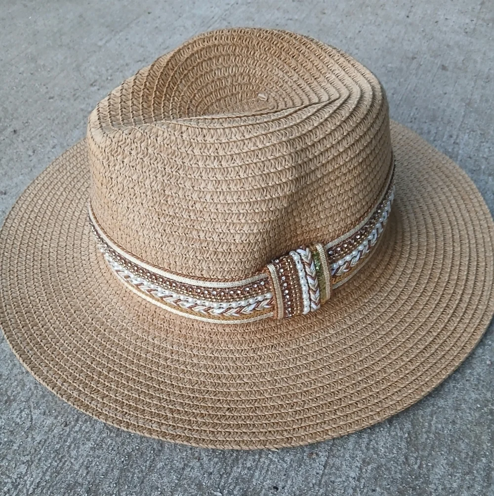 Marcus Adler New York Stylish Tan Straw Hat with Braided Band One Size